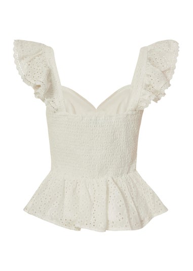 Quiz White Embroidered Peplum Top