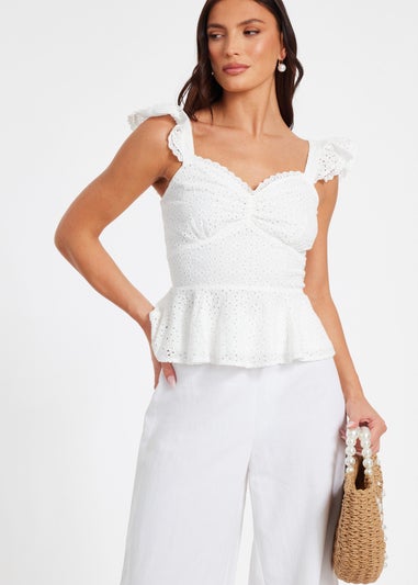 Quiz White Embroidered Peplum Top