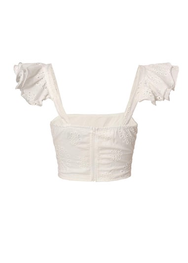 Quiz White Embroidered Frill Sleeve Top