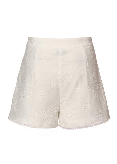 Quiz White Embroidered Shorts