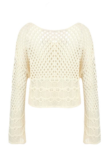 Quiz Cream Crochet Long Sleeve Top