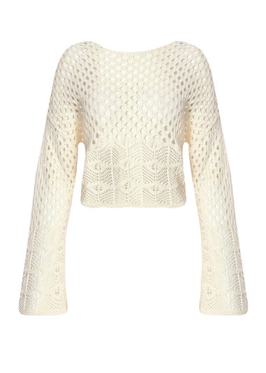 Quiz Cream Crochet Long Sleeve Top