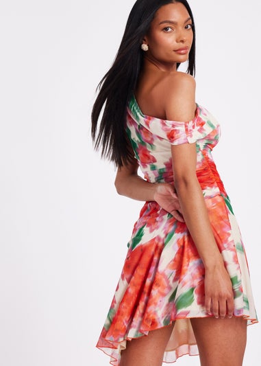 Quiz Red Mesh Floral Mini Dress