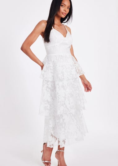 Quiz White Chiffon Floral Midaxi Dress