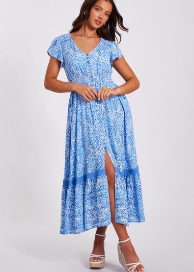 Quiz Blue Petite Animal Print Midaxi Dress