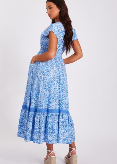 Quiz Blue Petite Animal Print Midaxi Dress