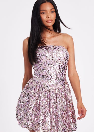 Quiz Lilac Sequin Puff Ball Mini Dress