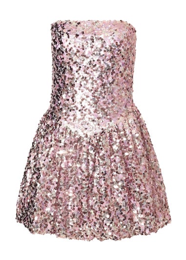 Quiz Lilac Sequin Puff Ball Mini Dress