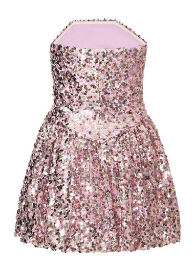 Quiz Lilac Sequin Puff Ball Mini Dress
