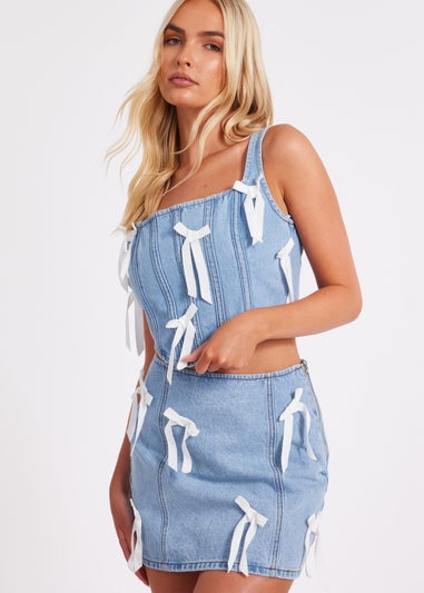 Quiz Blue Denim Bow Detail Skirt