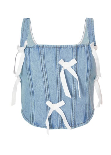 Quiz Blue Denim Bow Detail Corset Top