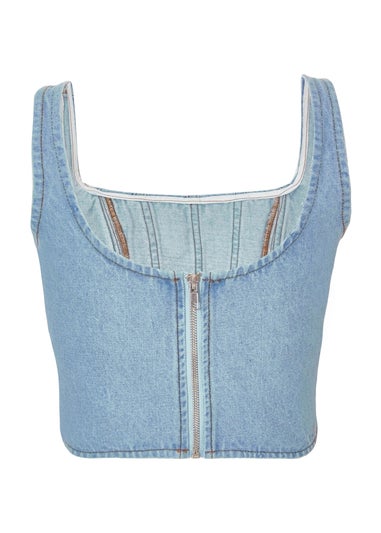 Quiz Blue Denim Bow Detail Corset Top