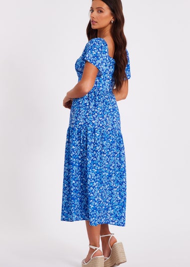 Quiz Blue Petite Floral Print Midi Dress