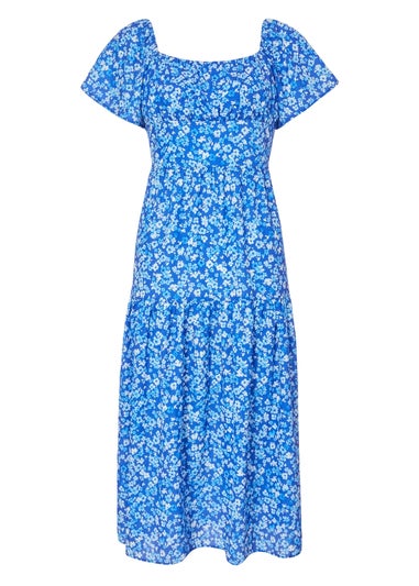 Quiz Blue Petite Floral Print Midi Dress