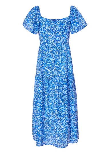 Quiz Blue Petite Floral Print Midi Dress