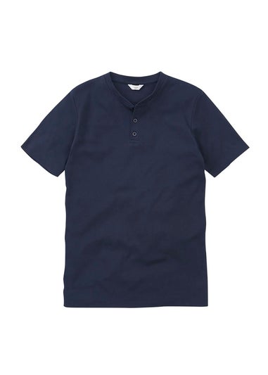 Cotton Traders Dark Blue Short Sleeve Grandad Base Layer Top