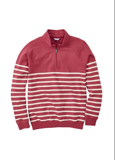 Cotton Traders Red Stripe Half Zip Sweatshirt