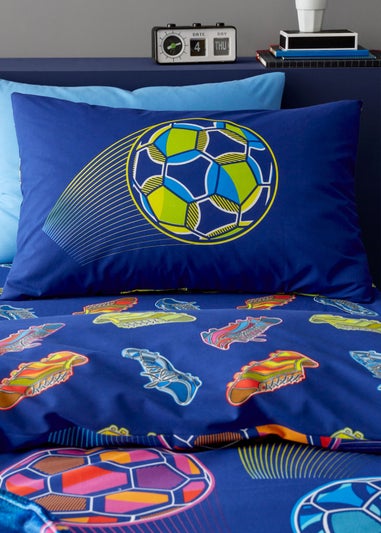 Catherine Lansfield Bright Blue Football Reversible Duvet Cover Set