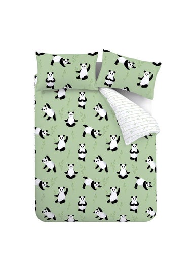 Catherine Lansfield Kids Green Panda Paws Reversible Duvet Cover Set