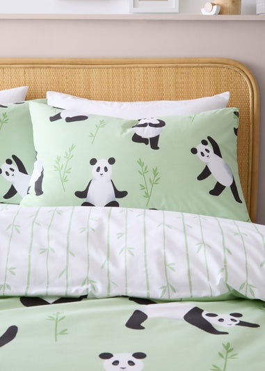 Catherine Lansfield Kids Green Panda Paws Reversible Duvet Cover Set