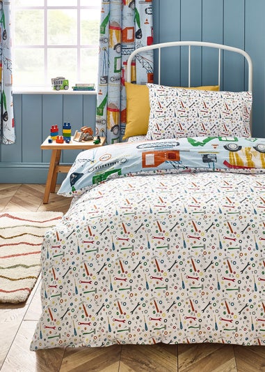 Catherine Lansfield Kids Blue Digger Dreams Reversible Duvet Cover Set