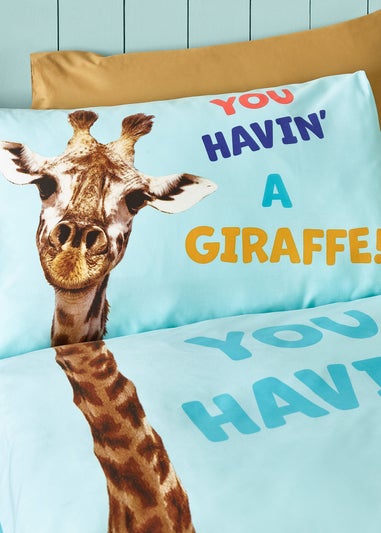 Catherine Lansfield Kids Havin A Giraffe Blue Reversible Duvet Cover Set