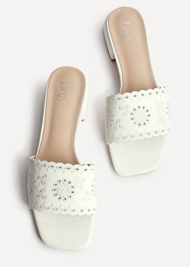 Linzi Lavender White Faux Leather Mule