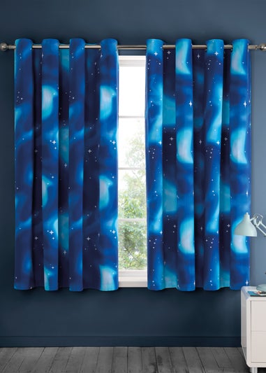 Catherine Lansfield Ombre Stars Fully Reversible Bright Blue Eyelet Curtains