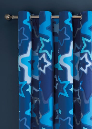 Catherine Lansfield Ombre Stars Fully Reversible Bright Blue Eyelet Curtains