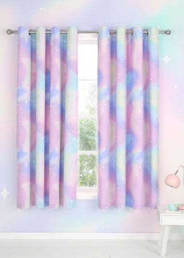 Catherine Lansfield Ombre Stars Fully Reversible Pastel Pink Eyelet Curtains