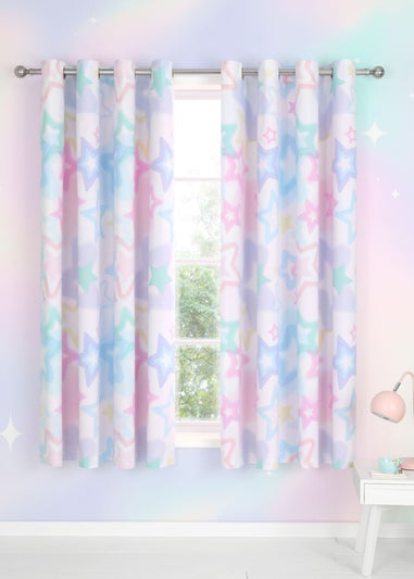 Catherine Lansfield Ombre Stars Fully Reversible Pastel Pink Eyelet Curtains