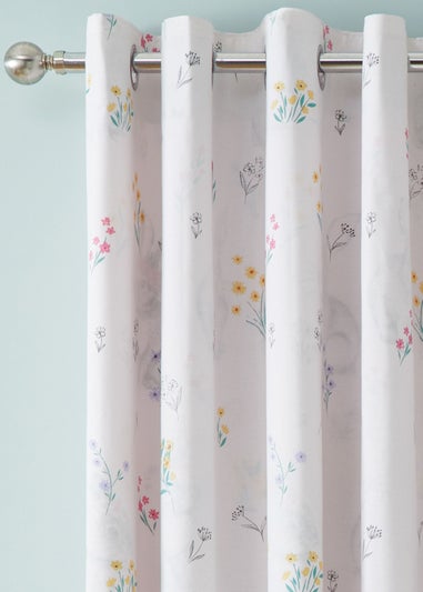 Catherine Lansfield Pink Bunny Tails Ditsy Flowers Fully Reversible Eyelet Curtains