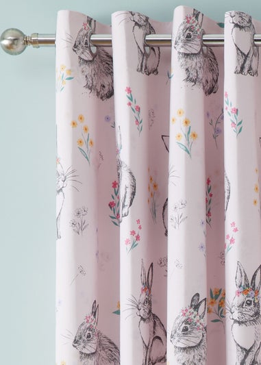Catherine Lansfield Pink Bunny Tails Ditsy Flowers Fully Reversible Eyelet Curtains