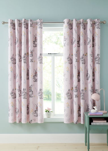 Catherine Lansfield Pink Bunny Tails Ditsy Flowers Fully Reversible Eyelet Curtains