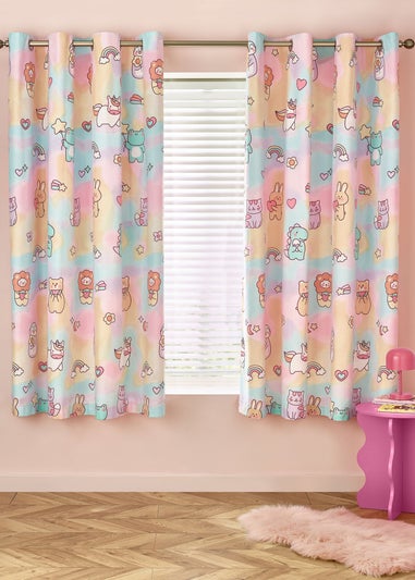 Catherine Lansfield Kids Pink Pastels Forever Together Fully Reversible Eyelet Curtains