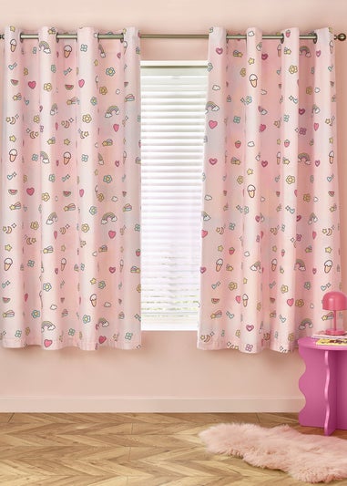 Catherine Lansfield Kids Pink Pastels Forever Together Fully Reversible Eyelet Curtains