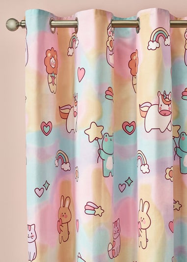 Catherine Lansfield Kids Pink Pastels Forever Together Fully Reversible Eyelet Curtains