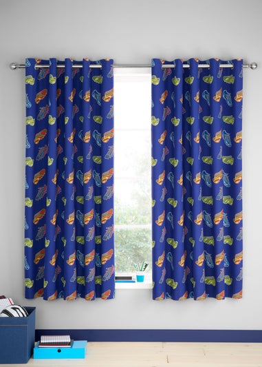 Catherine Lansfield Bright Blue Football Fully Reversible Eyelet Curtains