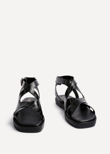 Linzi Soho Black Faux Croc Patent Leather Strappy Sandals