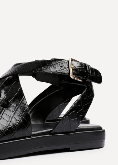 Linzi Soho Black Faux Croc Patent Leather Strappy Sandals