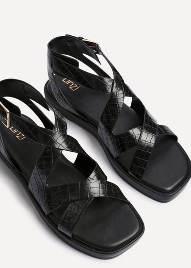 Linzi Soho Black Faux Croc Patent Leather Strappy Sandals