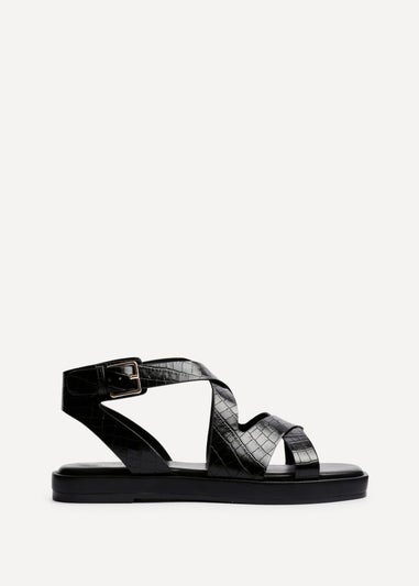 Linzi Soho Black Faux Croc Patent Leather Strappy Sandals