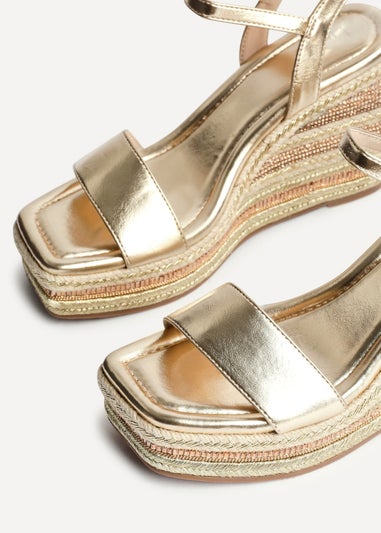 Linzi Icon Gold Faux Leather Embellished Wedge