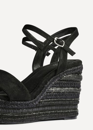 Linzi Icon Black Faux Suede Embellished Wedge