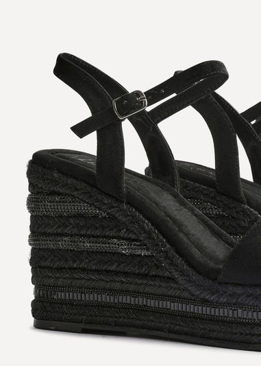 Linzi Icon Black Faux Suede Embellished Wedge