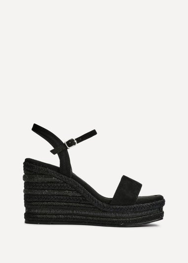 Linzi Icon Black Faux Suede Embellished Wedge