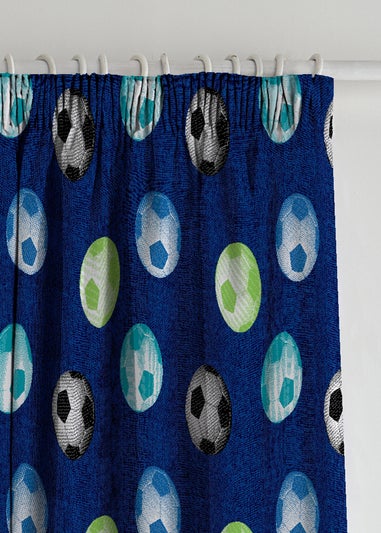 Catherine Lansfield Kids Football Lined Pencil Pleat Blue Curtains