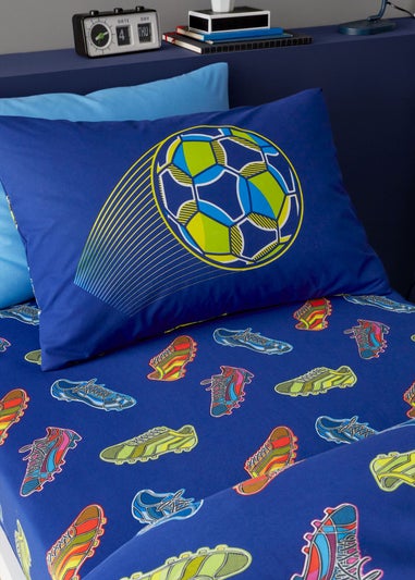 Catherine Lansfield Bright Blue Football Fitted Sheet