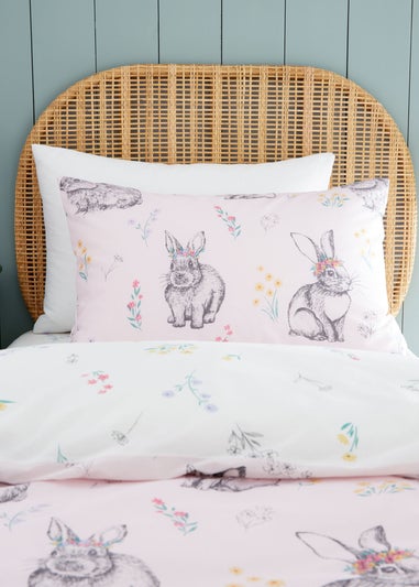 Catherine Lansfield Pink Bunny Tails Ditsy Flowers Reversible Duvet Cover Set