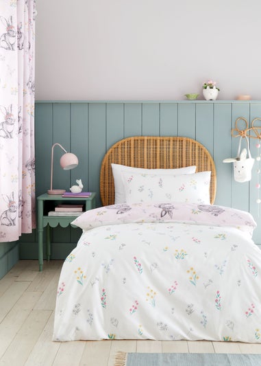 Catherine Lansfield Pink Bunny Tails Ditsy Flowers Reversible Duvet Cover Set